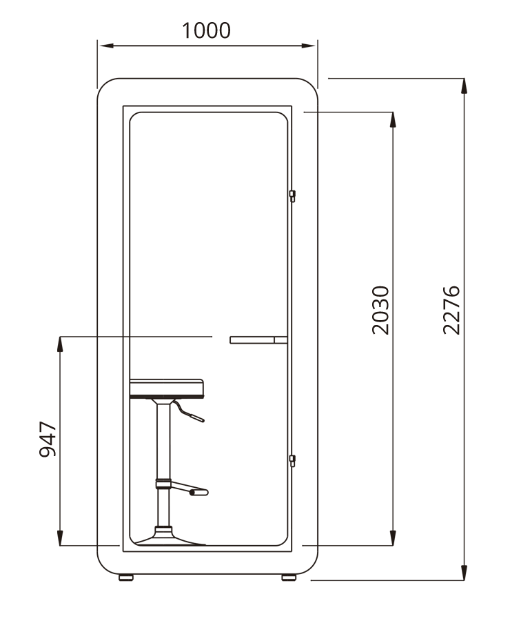 Dimensoes cabine acustica Silent Call 2 - vista frontal