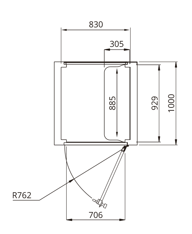 Dimensoes cabine acustica Silent Call 2 - vista superior